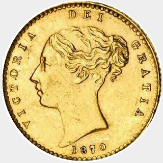 1870 No Dot on Shield Half Sovereign obverse