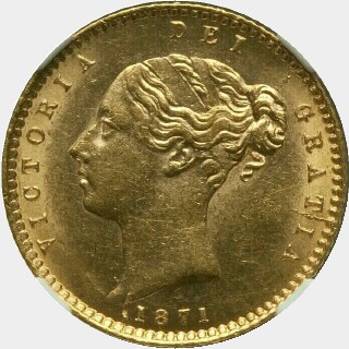 1871 with Die Number no Dot on Shield Half Sovereign obverse