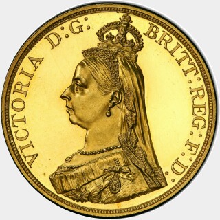 1887 Proof No Initial Five Pound obverse
