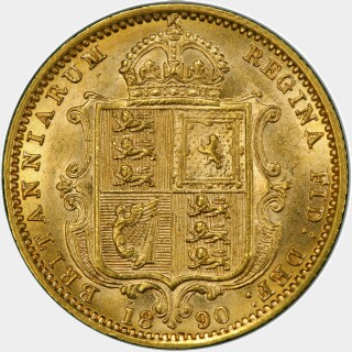 1890 Low Shield No JEB Half Sovereign reverse