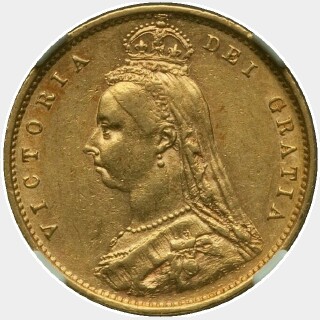 1890 Low Shield with JEB Half Sovereign obverse