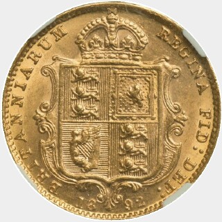 1892 High Shield No JEB Half Sovereign reverse