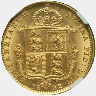 1892 Low Shield No JEB Half Sovereign reverse