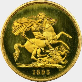 1893 Proof Five Pound reverse