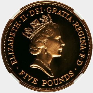 1990 Gold Proof Five Pound obverse