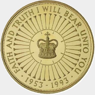 1993 Gold Proof Five Pound reverse