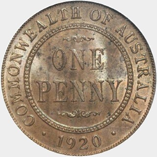 1920 Dot Below Lower Scroll One Penny reverse