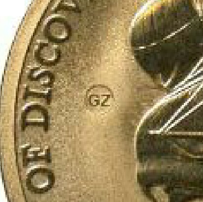 'GZ' countermark on 2006-GZ (Voyage of Discovery) five dollar piece.